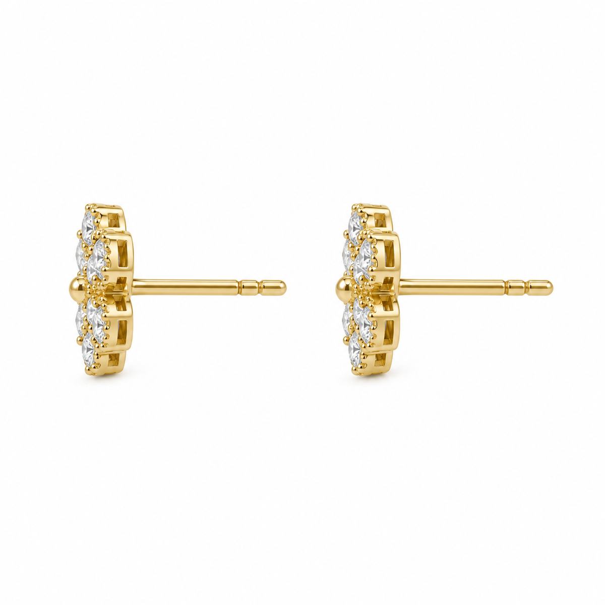 10K Solid Yellow Gold CZ Heart 4 Leaf Clover Earrings (S) - side view