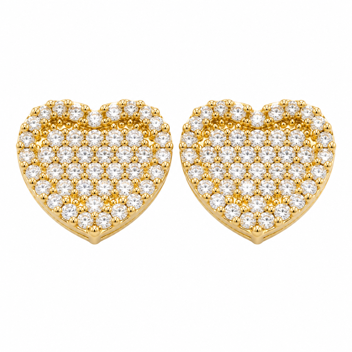 10K Solid Yellow Gold CZ Heart Earrings (11mm) - front view