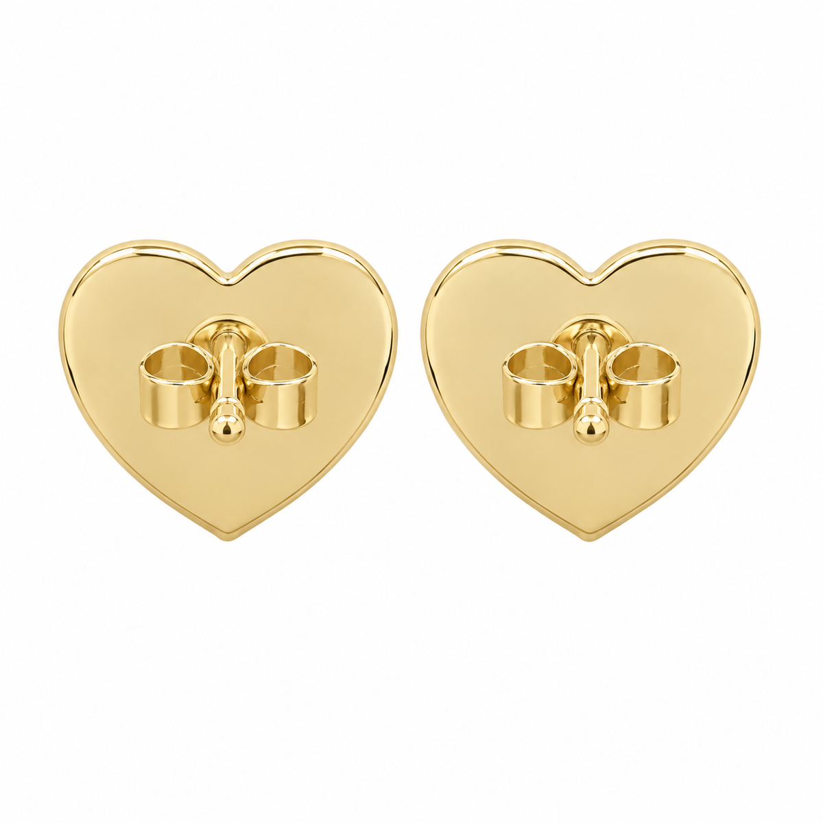 10K Solid Yellow Gold CZ Heart Earrings (11mm) - back view