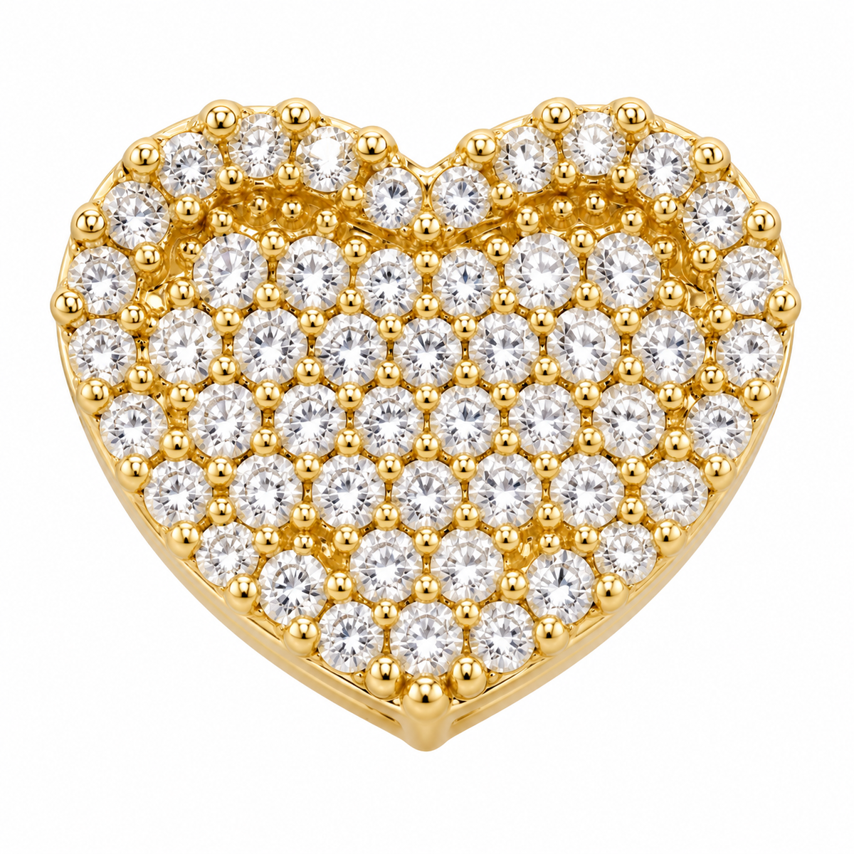 10K Solid Yellow Gold CZ Heart Earrings (11mm) - macro detail