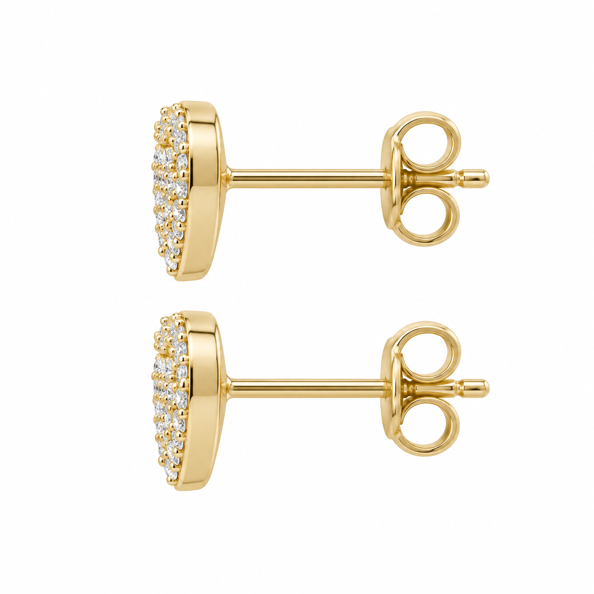 10K Solid Yellow Gold CZ Heart Earrings (11mm) - side view