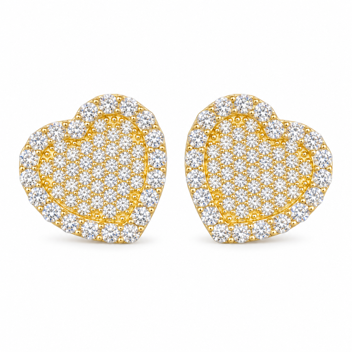 10K Solid Yellow Gold CZ Heart Earrings (13mm) Limited - front view