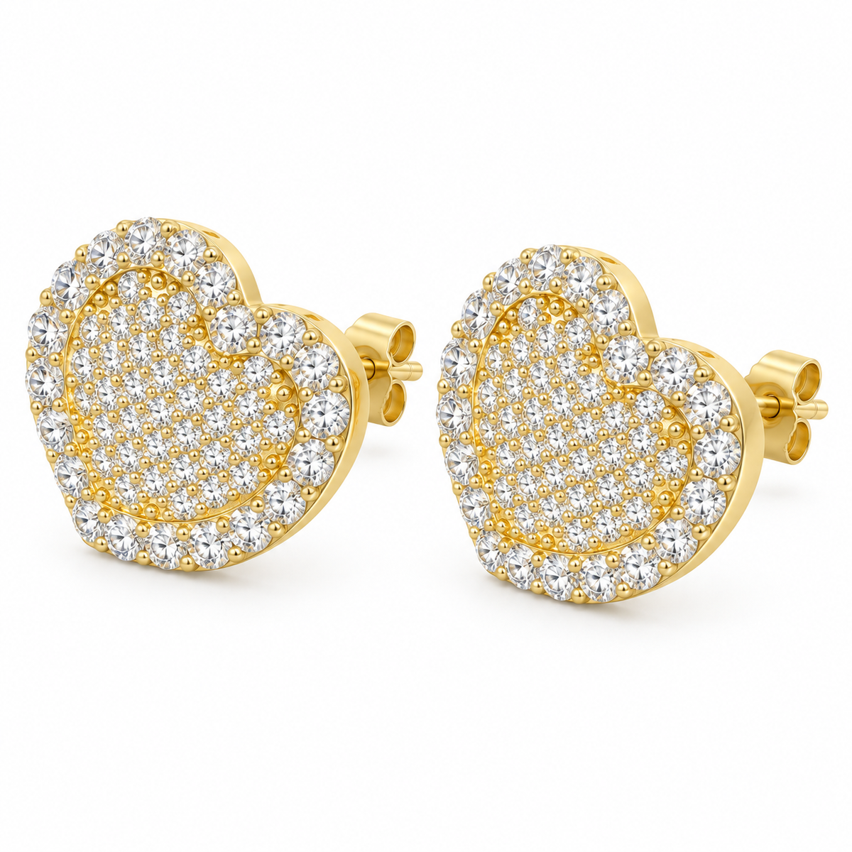 10K Solid Yellow Gold CZ Heart Earrings (13mm) Limited - 45 degree view