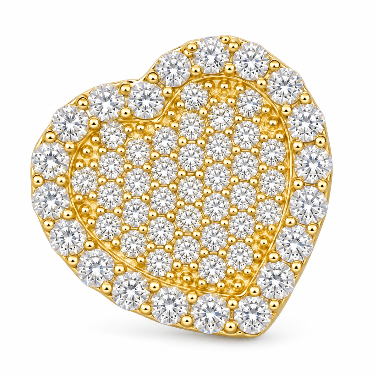 10K Solid Yellow Gold CZ Heart Earrings (13mm) Limited - macro detail