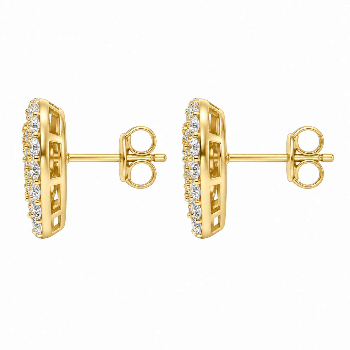 10K Solid Yellow Gold CZ Heart Earrings (13mm) Limited - side view