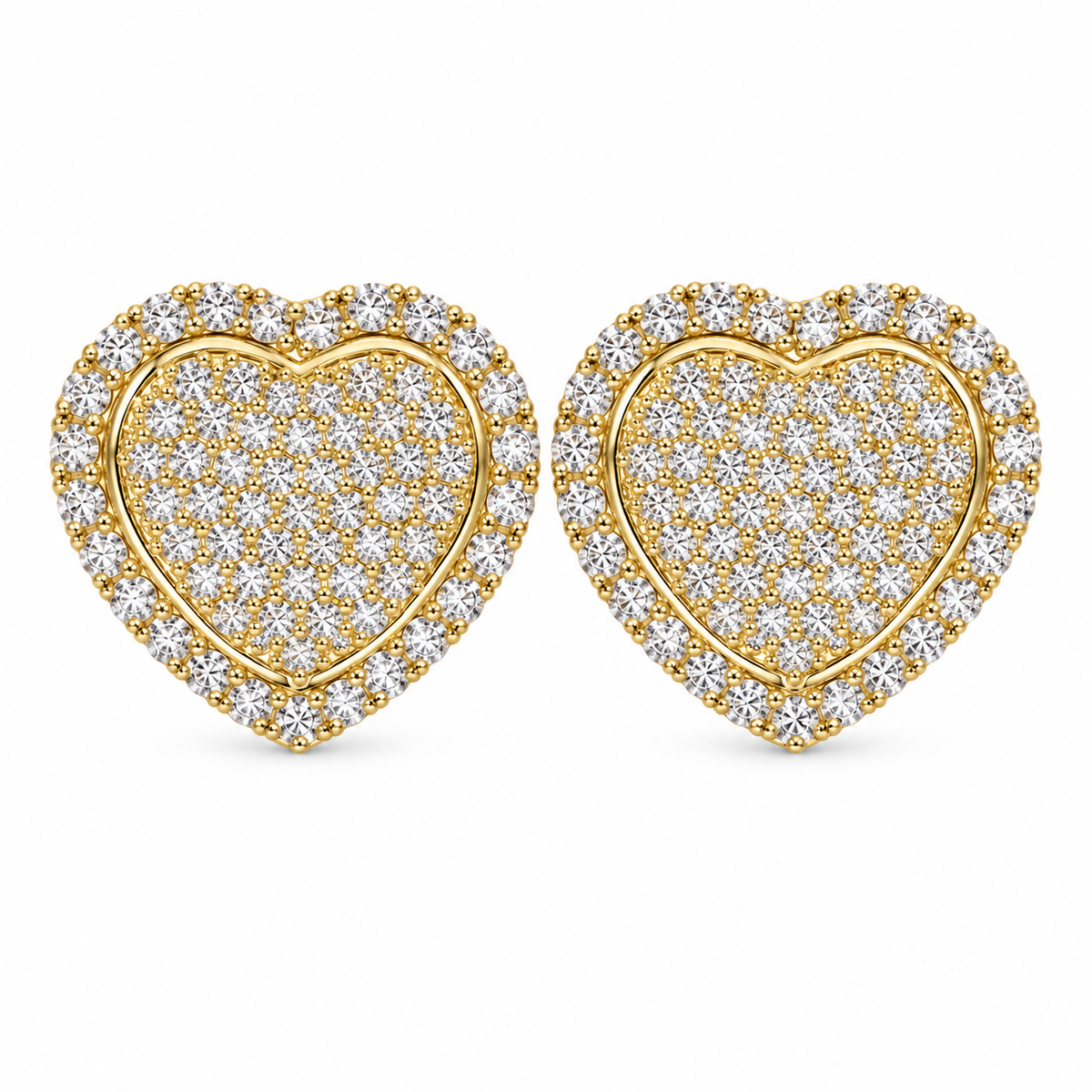 10K Solid Yellow Gold CZ Heart Earrings (17mm) Limited - front view