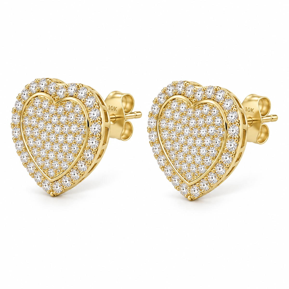 10K Solid Yellow Gold CZ Heart Earrings (17mm) Limited - 45 degree view