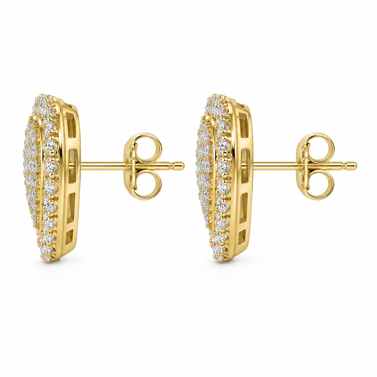 10K Solid Yellow Gold CZ Heart Earrings (17mm) Limited - side view