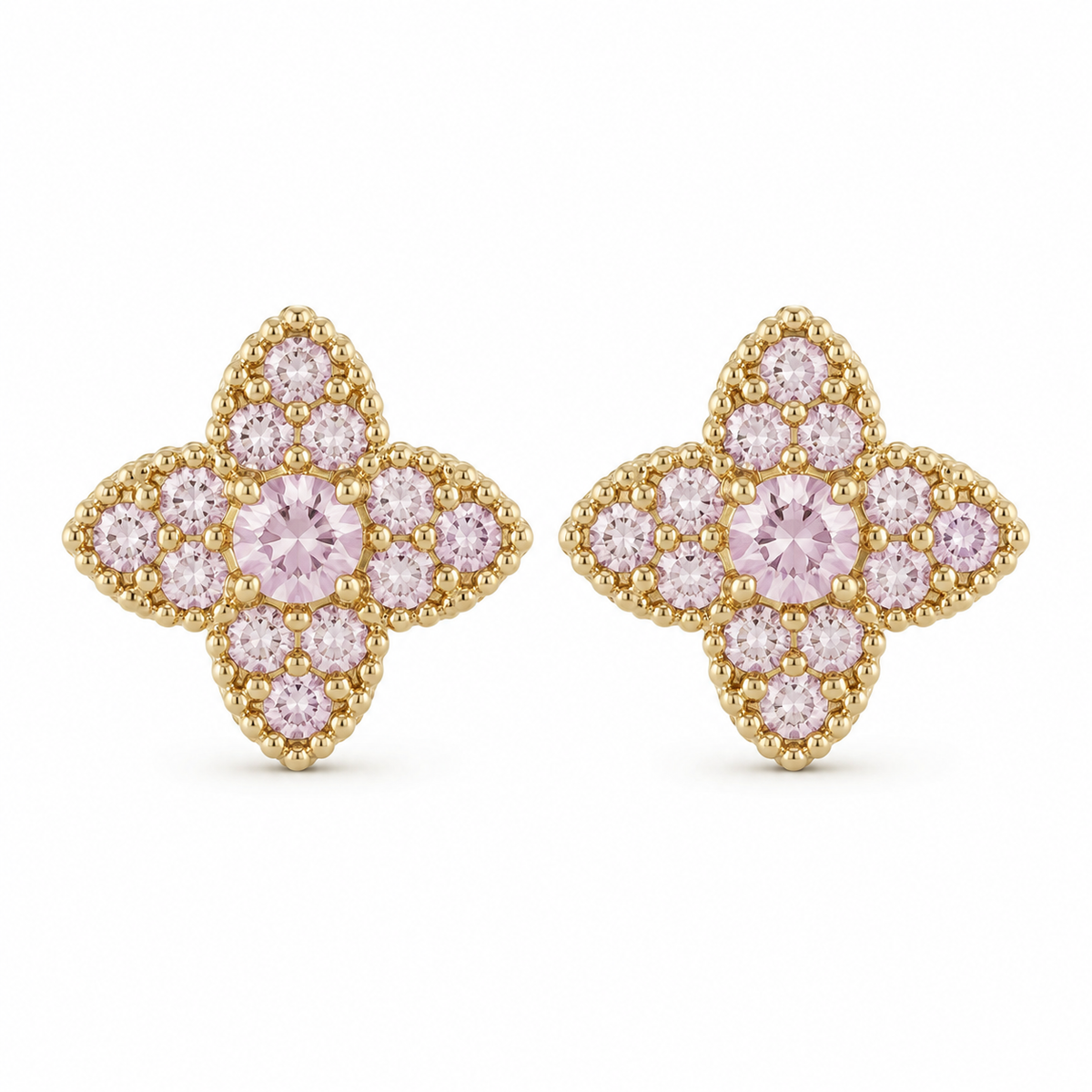 10K Solid Yellow Gold Celeste CZ Earrings Pink - 45 degree view