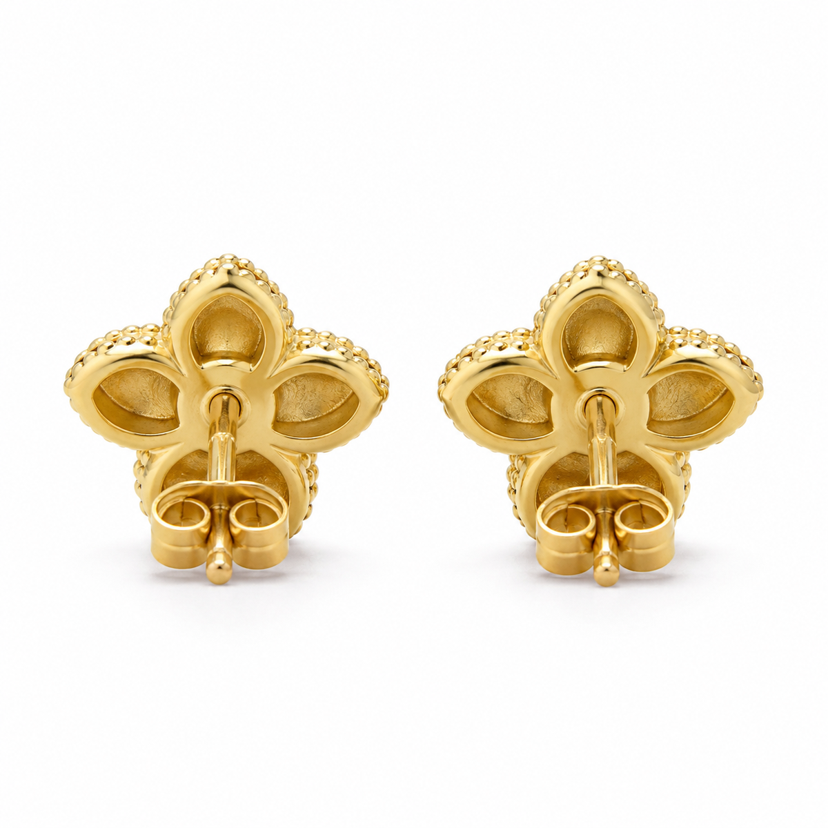 10K Solid Yellow Gold Celeste CZ Earrings Pink - side view