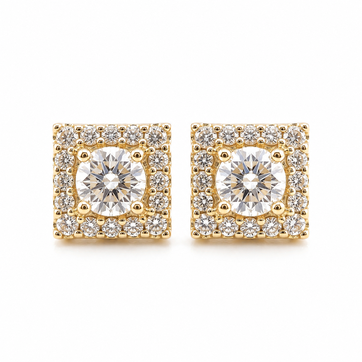 10K Solid Yellow Gold Cuadro Micro — Square CZ Stud Earrings Micro - front view