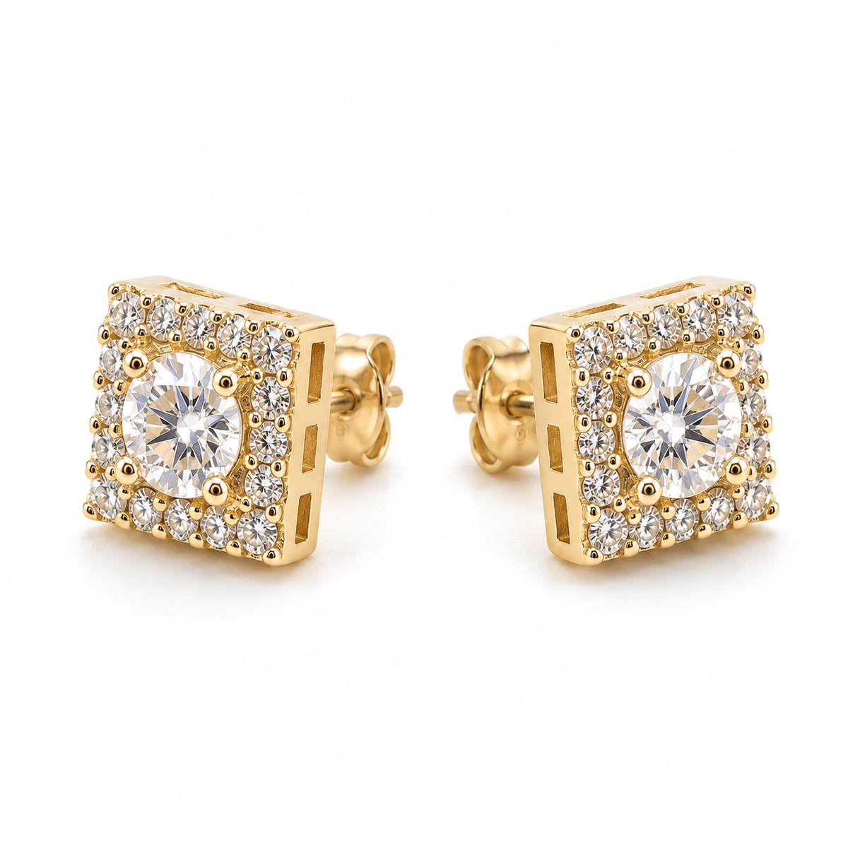 10K Solid Yellow Gold Cuadro Micro — Square CZ Stud Earrings Micro - 45 degree view