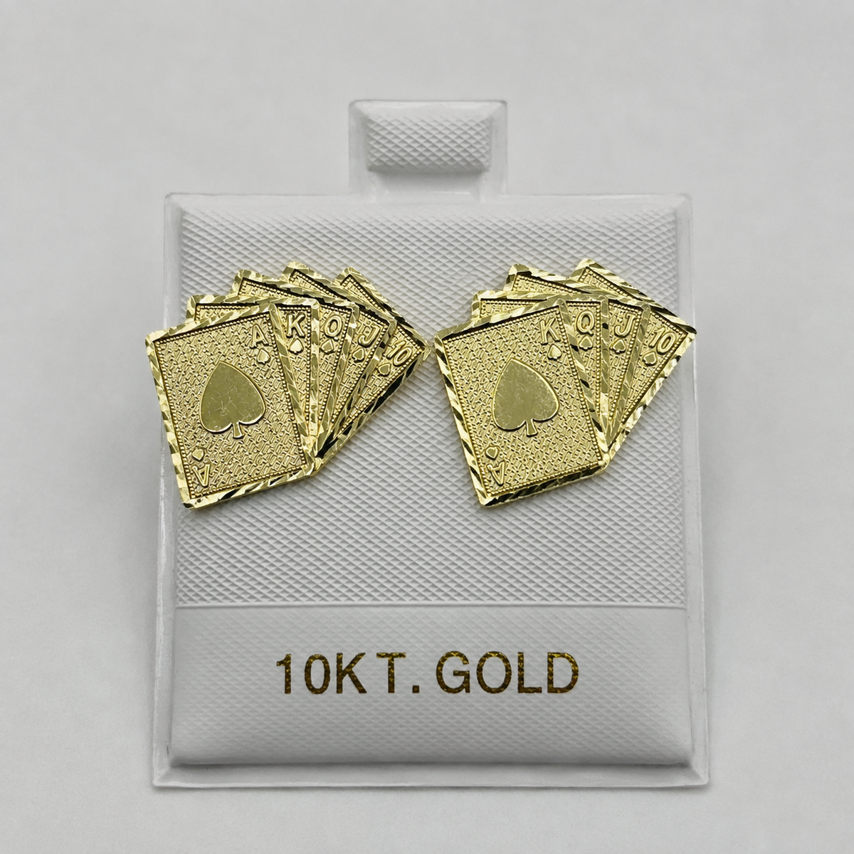 10K Solid Yellow Gold Deck of Cards Earrings - front view