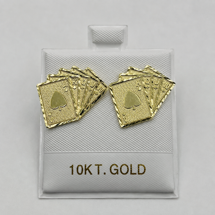 10K Solid Yellow Gold Deck of Cards Earrings - front view