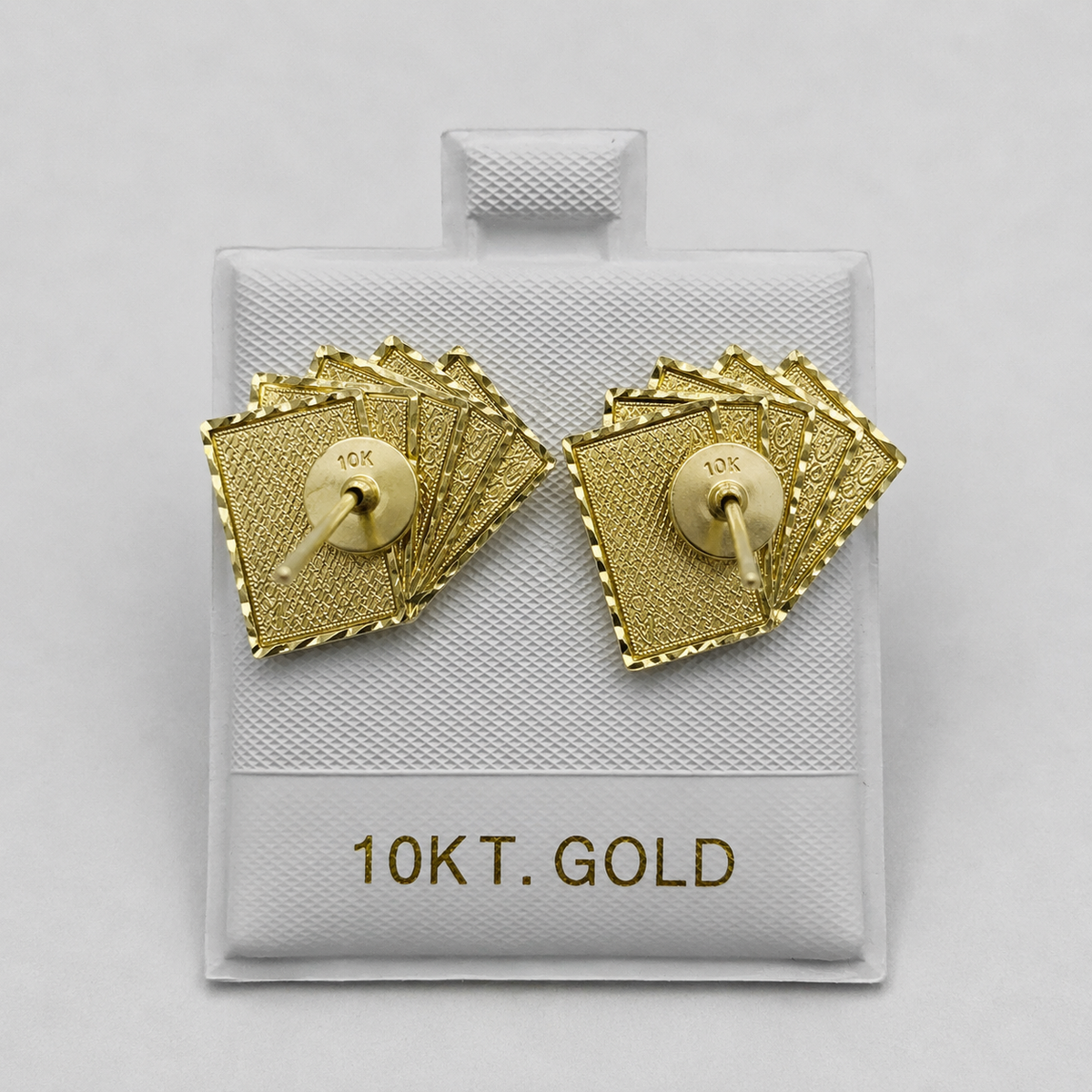 10K Solid Yellow Gold Deck of Cards Earrings - back view