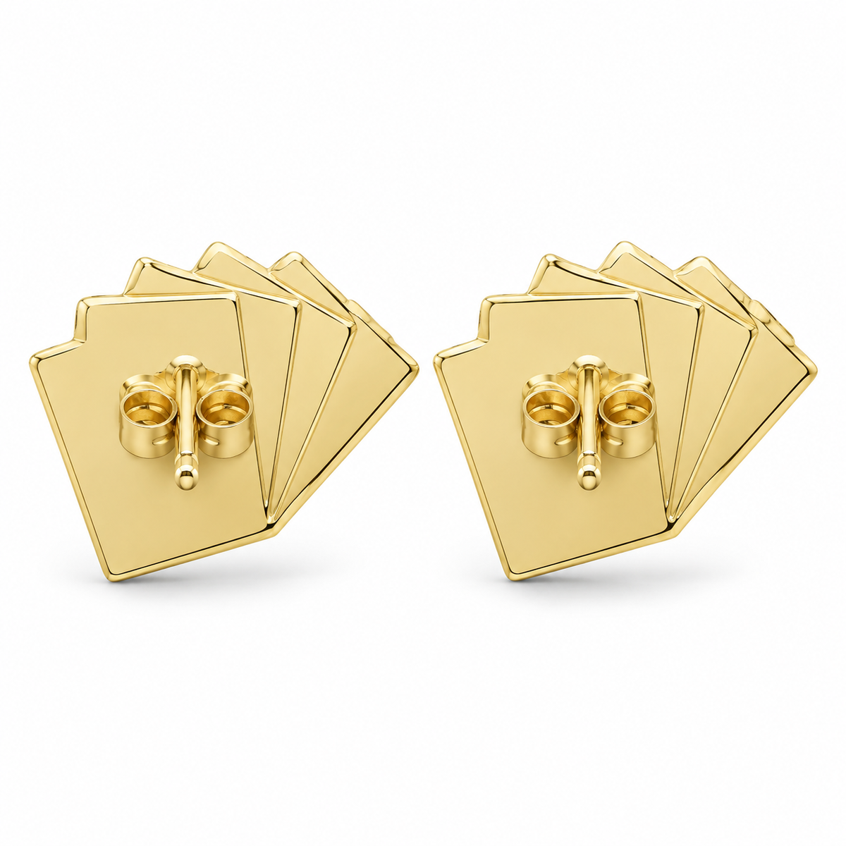 10K Solid Yellow Gold Deck of Cards Earrings - back view