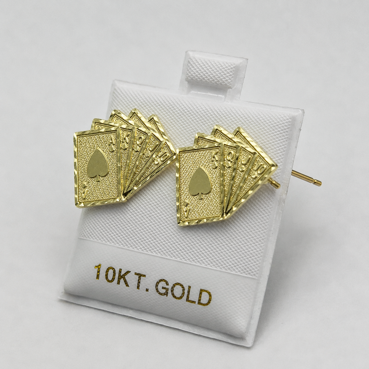 10K Solid Yellow Gold Deck of Cards Earrings - side view