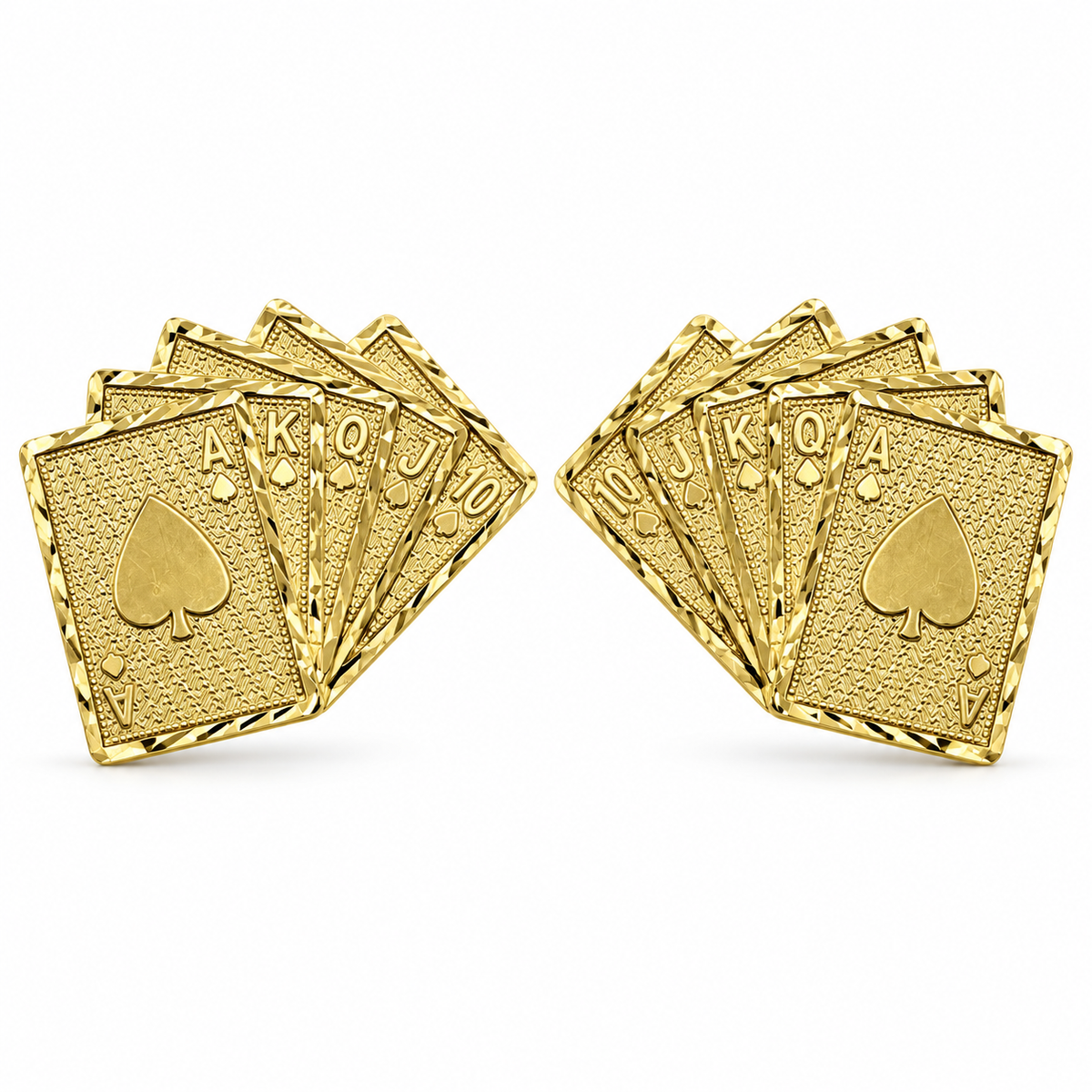 10K Solid Yellow Gold Deck of Cards Earrings - front view