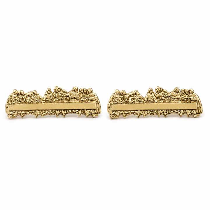 10K Solid Yellow Gold Detail Last Supper Earrings - front view