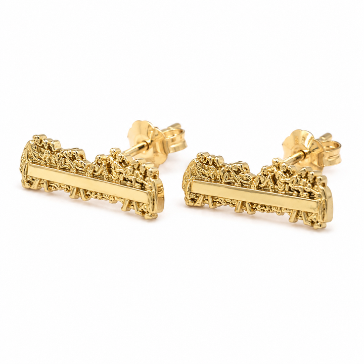 10K Solid Yellow Gold Detail Last Supper Earrings - front view