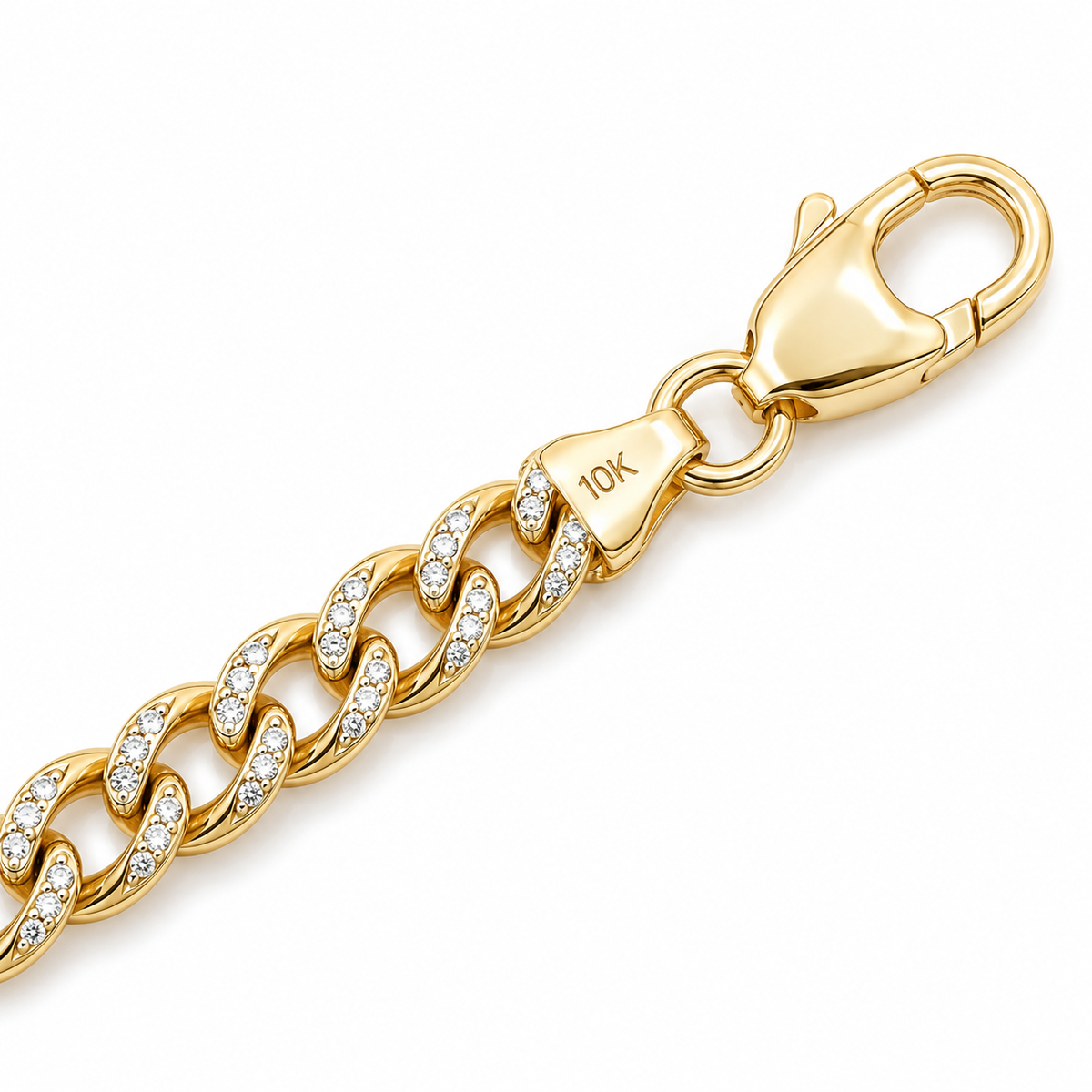 10K Solid Yellow Gold Diamond-Cut 3.4mm Pave Cuban Chain (Hollow) - back view
