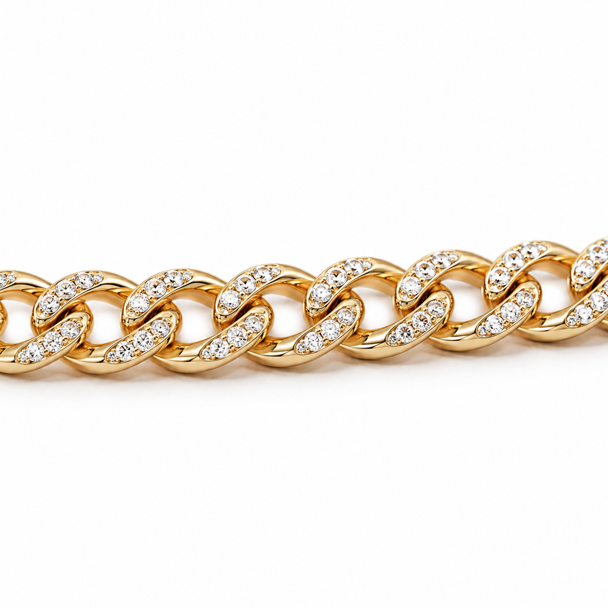 10K Solid Yellow Gold Diamond-Cut 3.4mm Pave Cuban Chain (Hollow) - side view