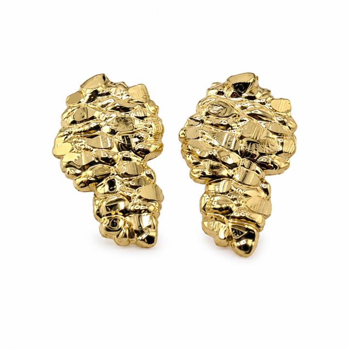 10K Solid Yellow Gold Domed Nugget Earrings (S) - front view