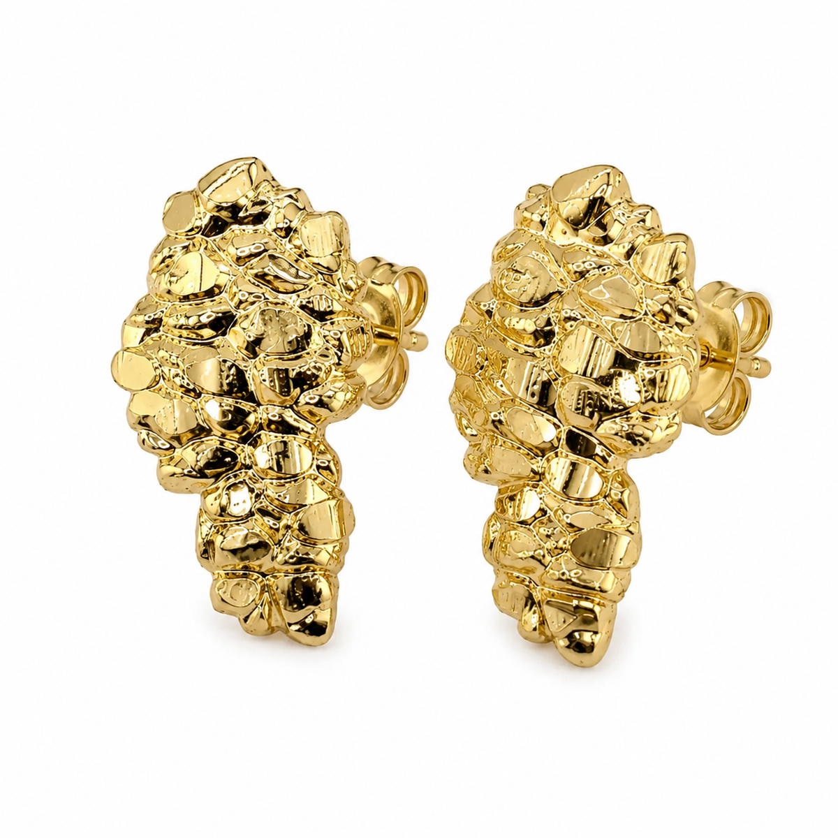 10K Solid Yellow Gold Domed Nugget Earrings (S) - 45 degree view