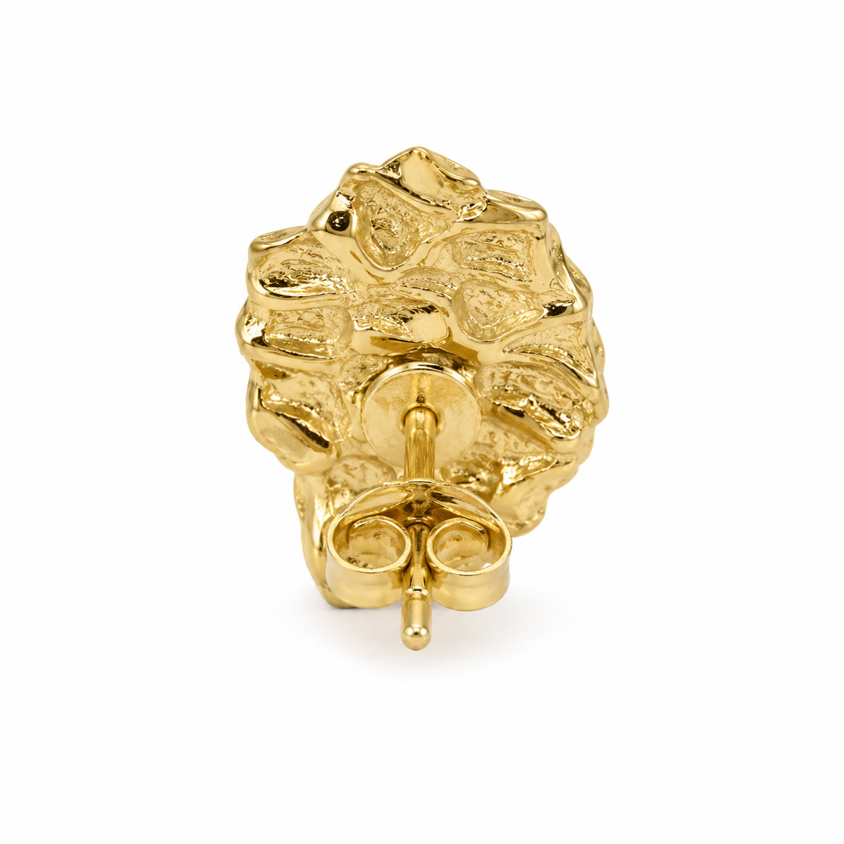10K Solid Yellow Gold Domed Nugget Earrings (S) - back view