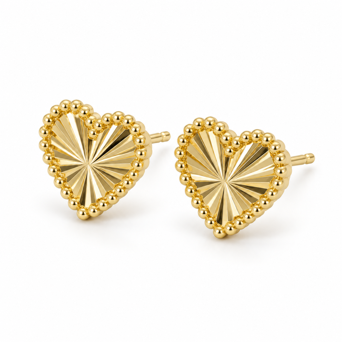 10K Solid Yellow Gold Fancy Heart Earrings - 45 degree view