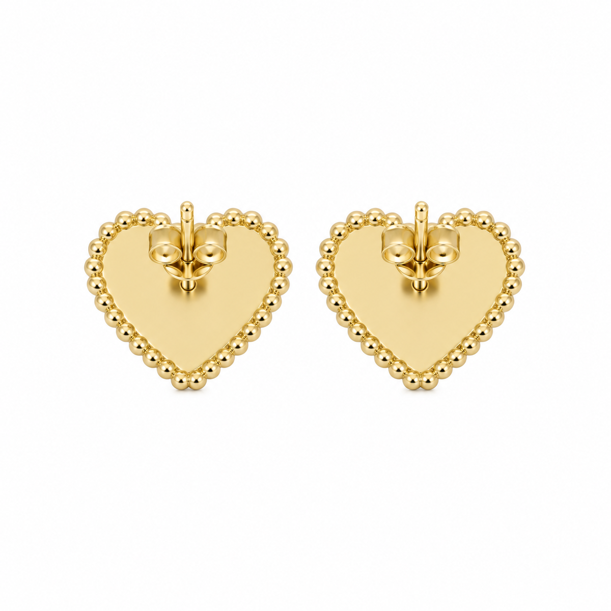 10K Solid Yellow Gold Fancy Heart Earrings - back view