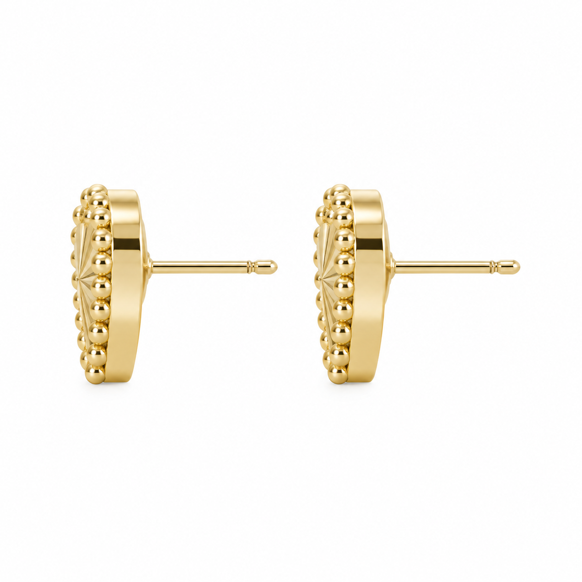10K Solid Yellow Gold Fancy Heart Earrings - side view