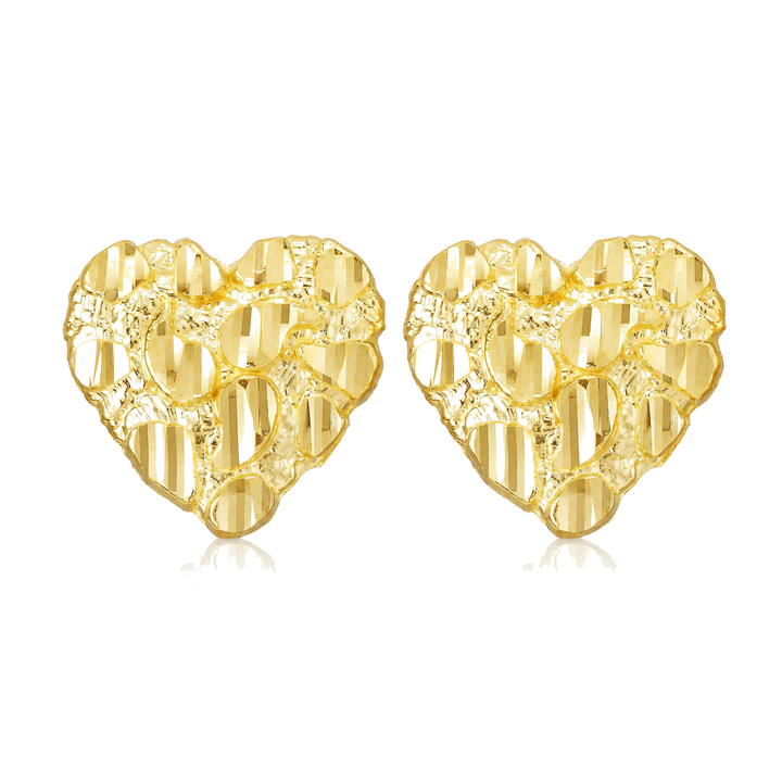 10K Gold Heart Nugget Earrings 16mm — 10K solid gold jewelry from STF Diamonds, Los Angeles