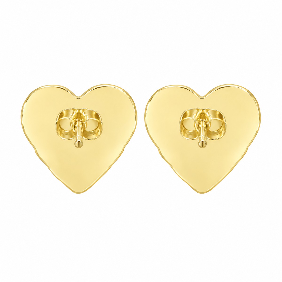 10K Solid Yellow Gold Heart Nugget Earrings 16mm - back view