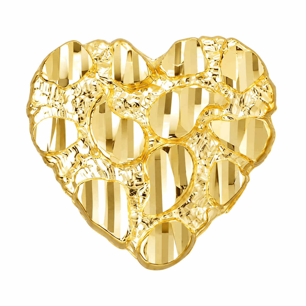 10K Solid Yellow Gold Heart Nugget Earrings 16mm - macro detail