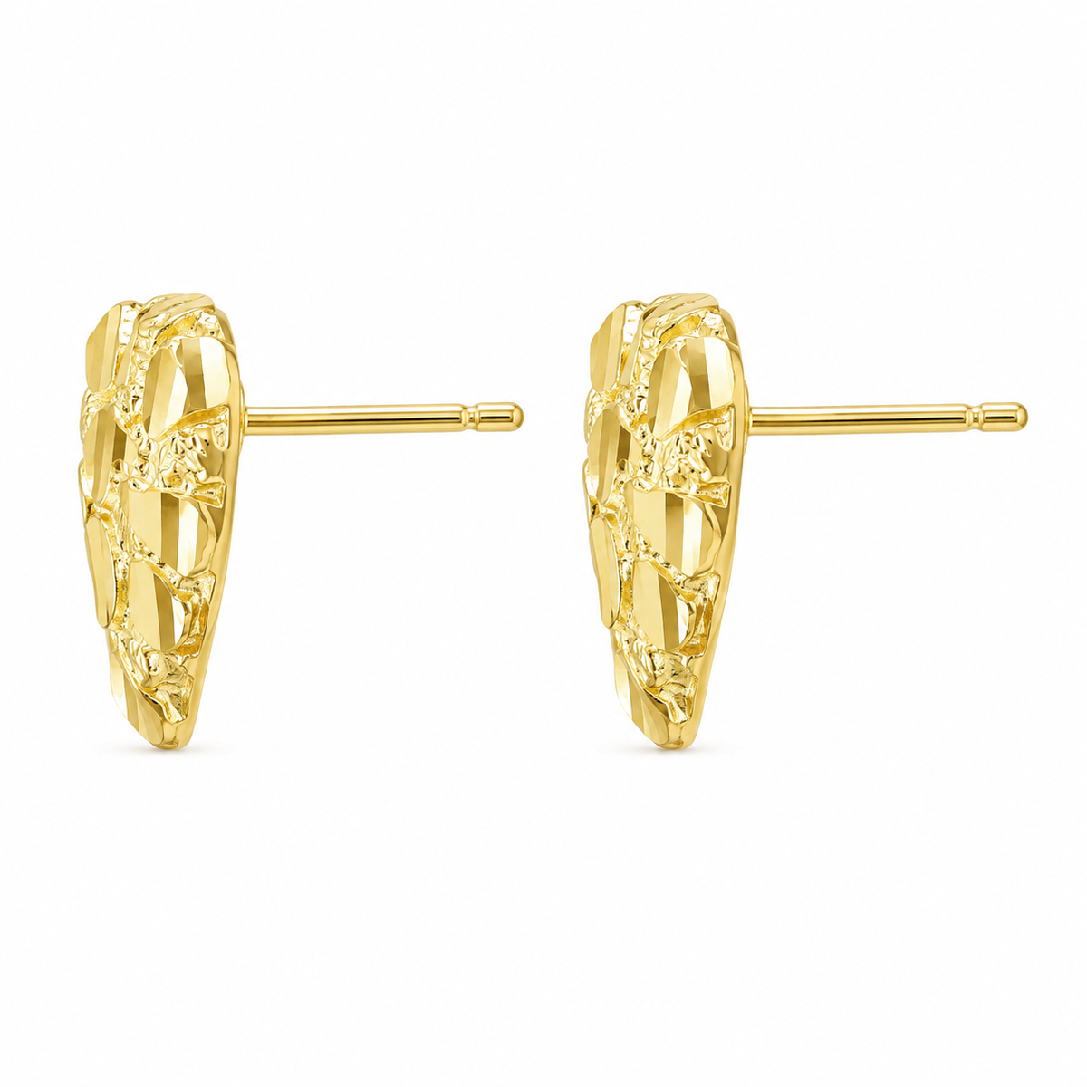 10K Solid Yellow Gold Heart Nugget Earrings 16mm - side view
