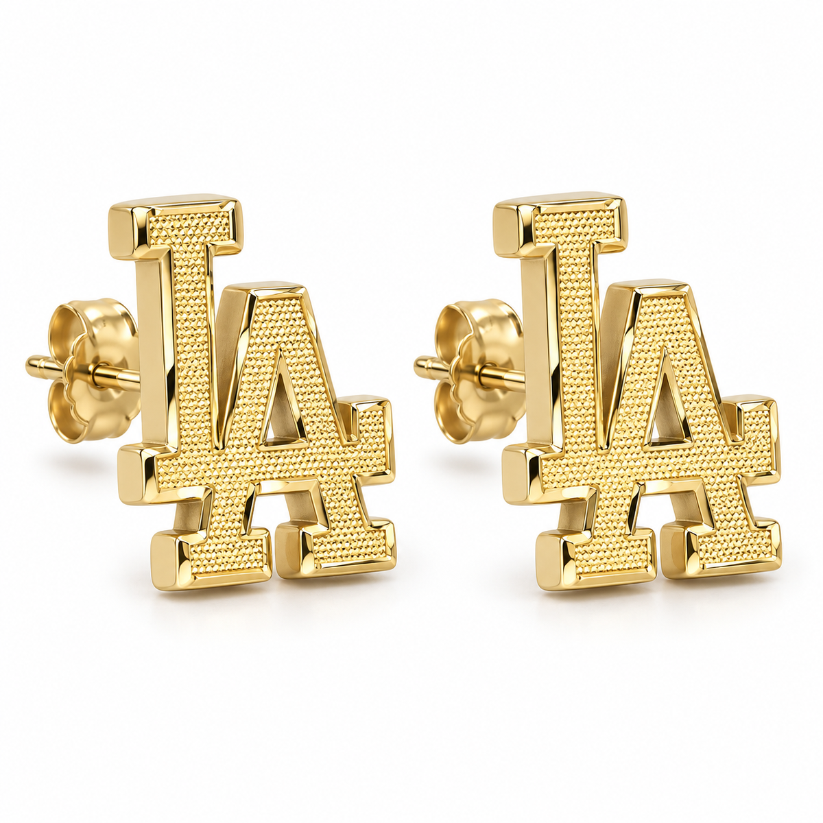 10K Solid Yellow Gold LA Classic Earrings - 45 degree view