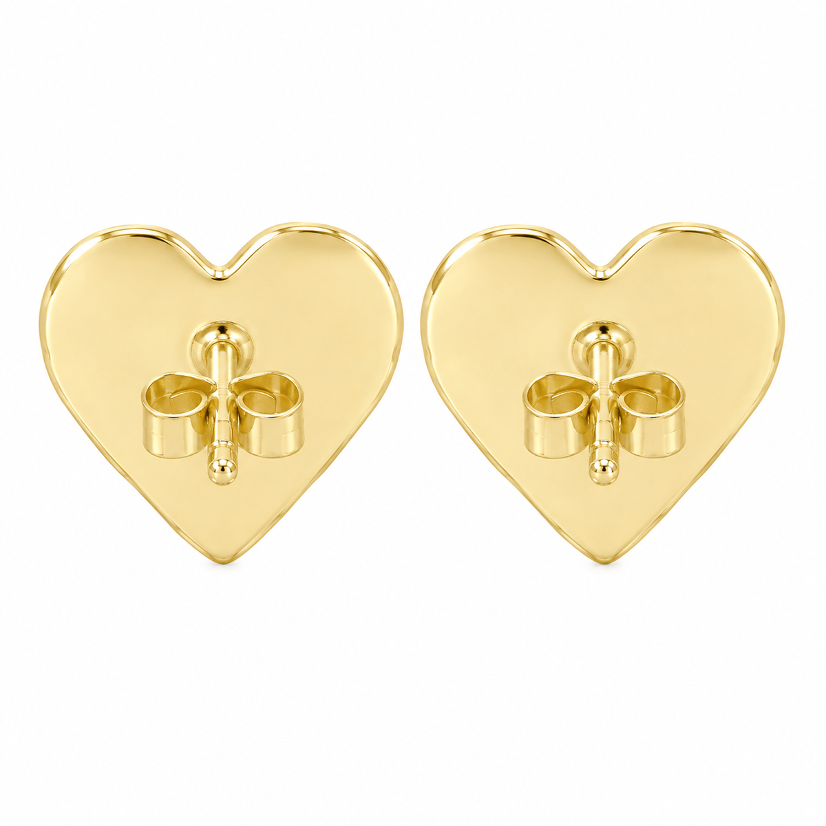 10K Solid Yellow Gold Medium Heart Shaped Nugget Earrings (~14mm) - back view