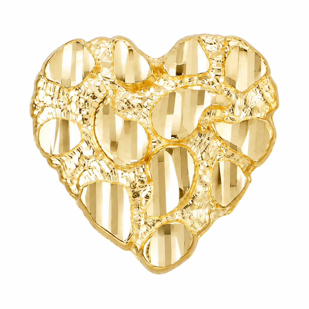 10K Solid Yellow Gold Medium Heart Shaped Nugget Earrings (~14mm) - macro detail