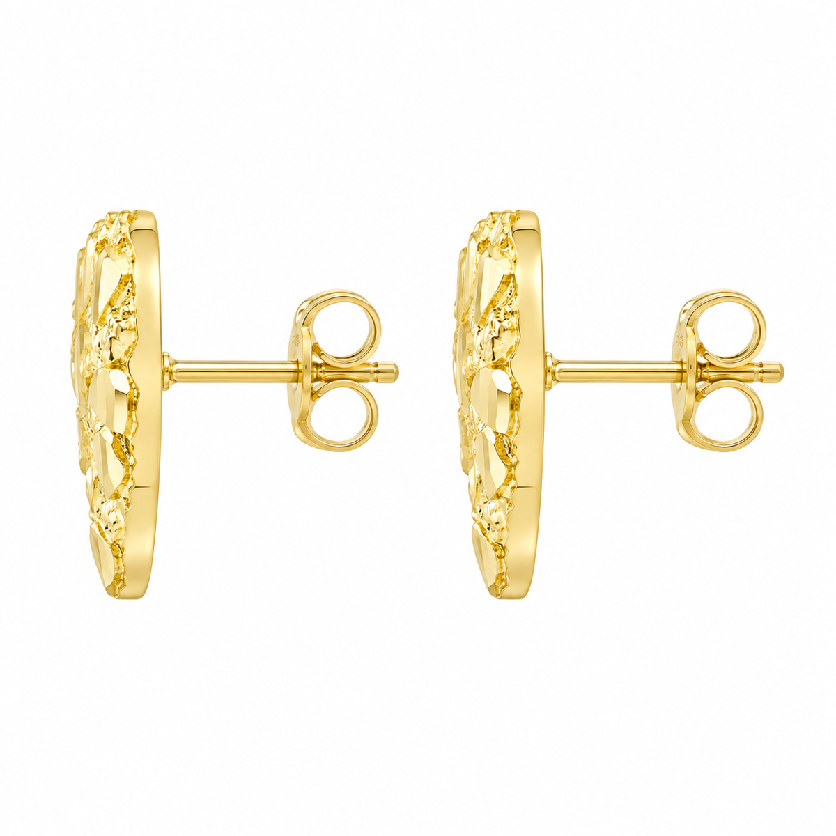 10K Solid Yellow Gold Medium Heart Shaped Nugget Earrings (~14mm) - side view