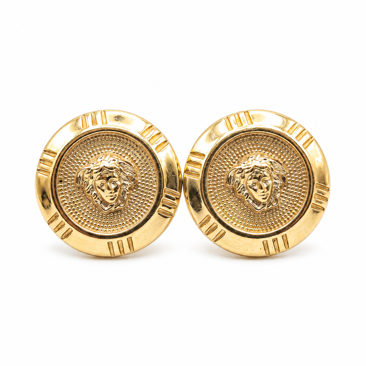 Medusa Round — Round Medusa Earrings, 10K Yellow Gold
