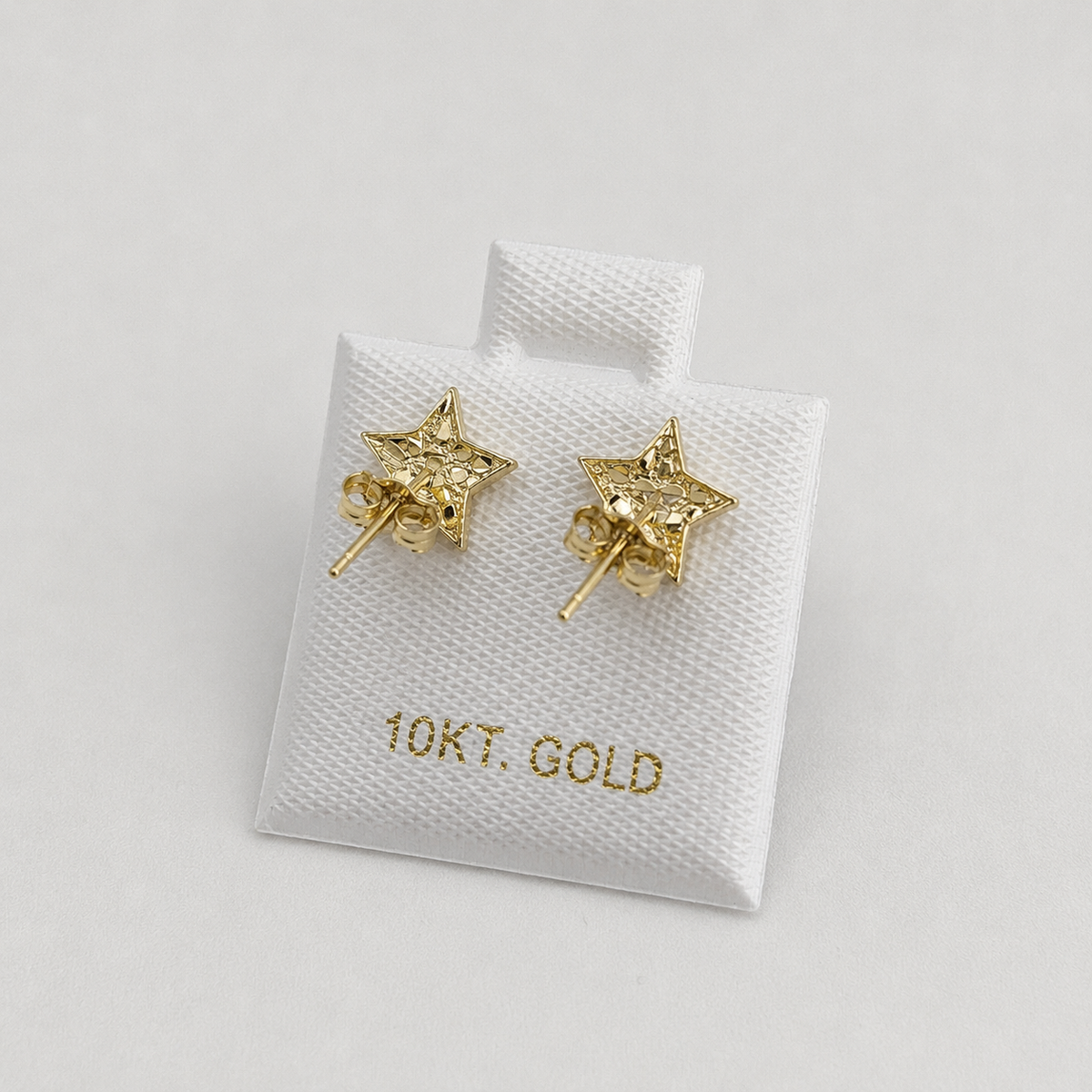 10K Solid Yellow Gold Mini Star Nugget Earrings - back view