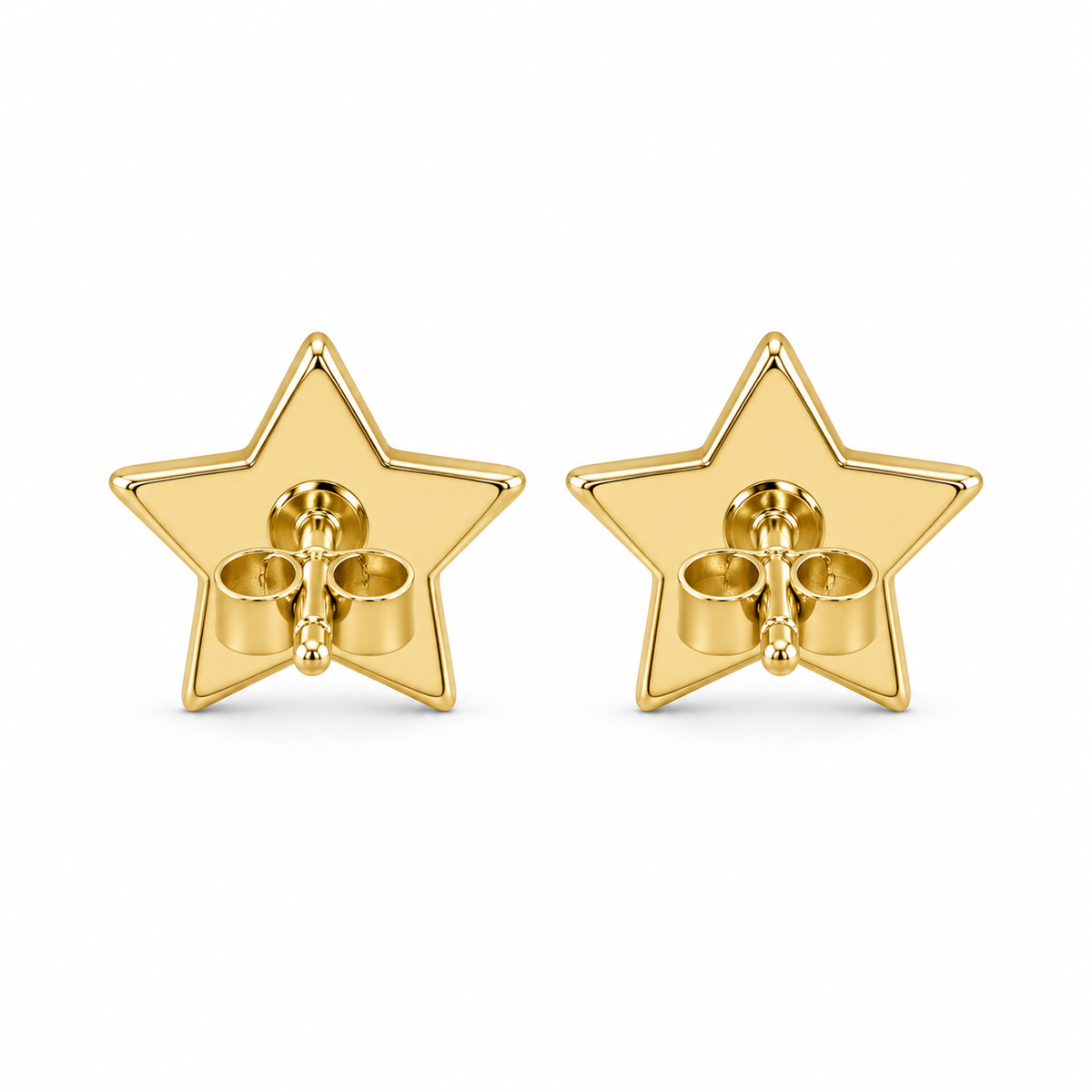 10K Solid Yellow Gold Mini Star Nugget Earrings - back view