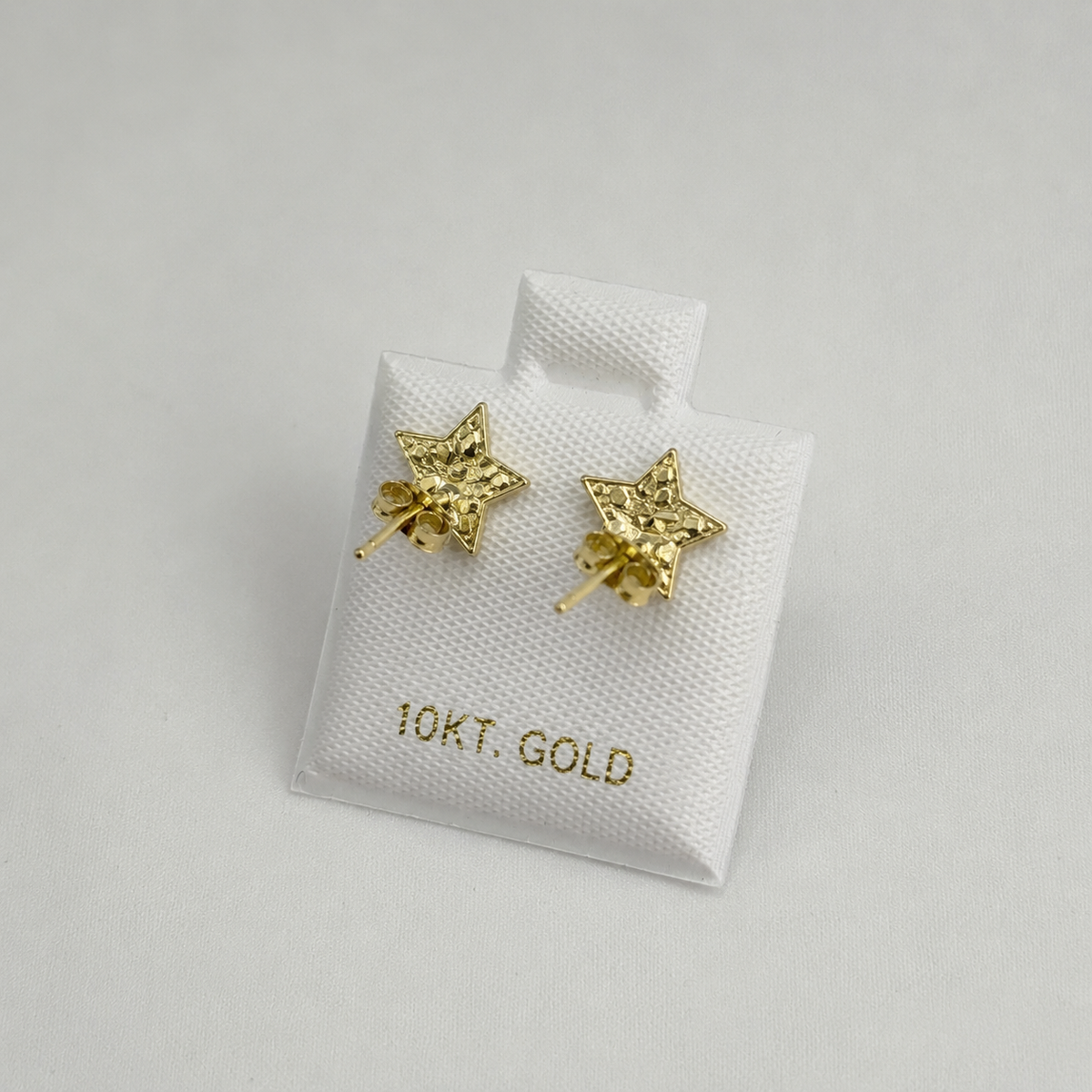 10K Solid Yellow Gold Mini Star Nugget Earrings - side view