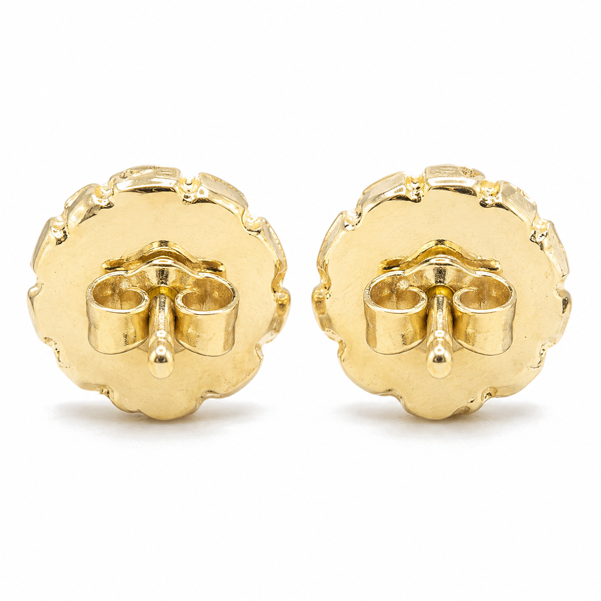 10K Solid Yellow Gold Nugget Petit — Round Nugget CZ Earrings Small - back view