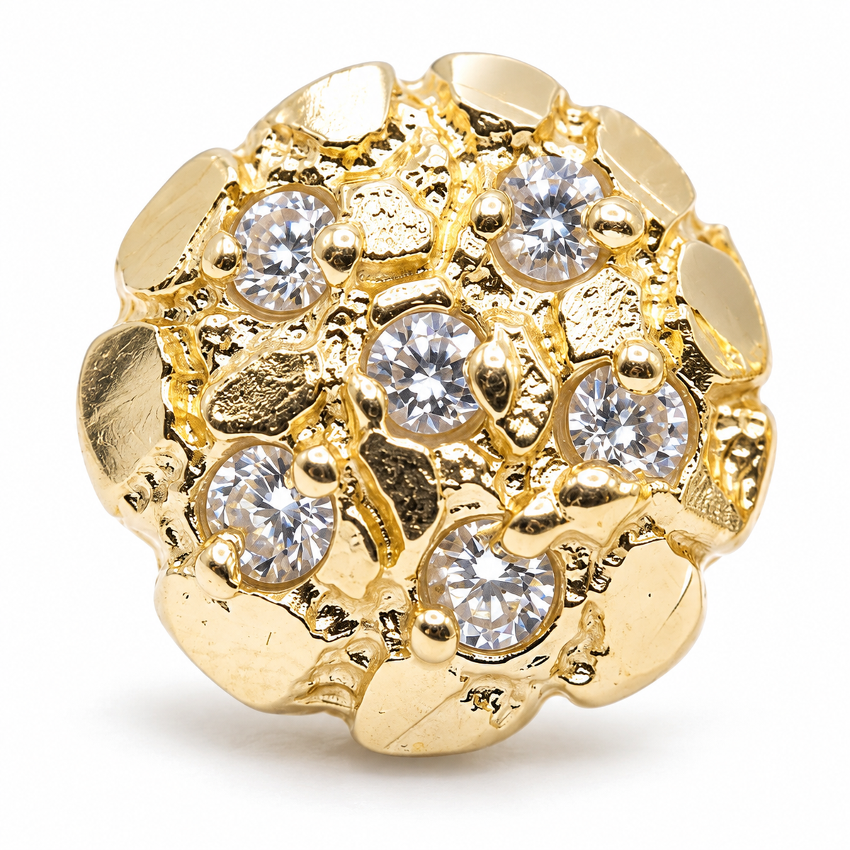 10K Solid Yellow Gold Nugget Petit — Round Nugget CZ Earrings Small - macro detail