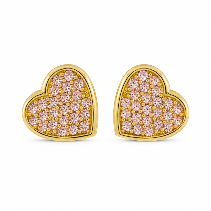 10K Gold Pink CZ Flat Heart Earrings (12mm) — 10K real gold jewelry from STF Diamonds, Los Angeles
