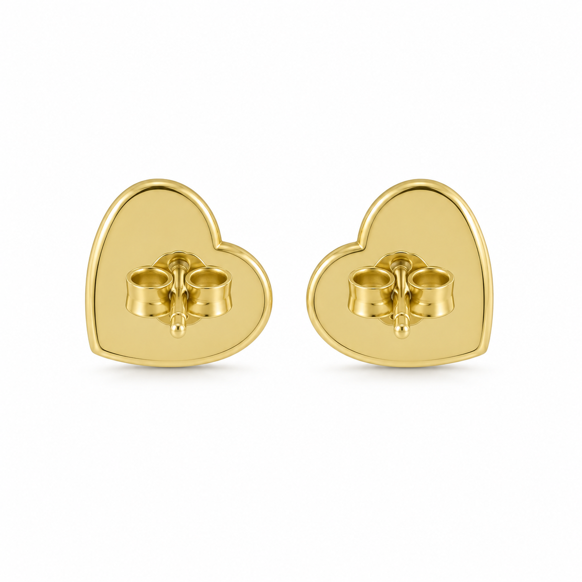 10K Solid Yellow Gold Pink CZ Flat Heart Earrings (12mm) - back view