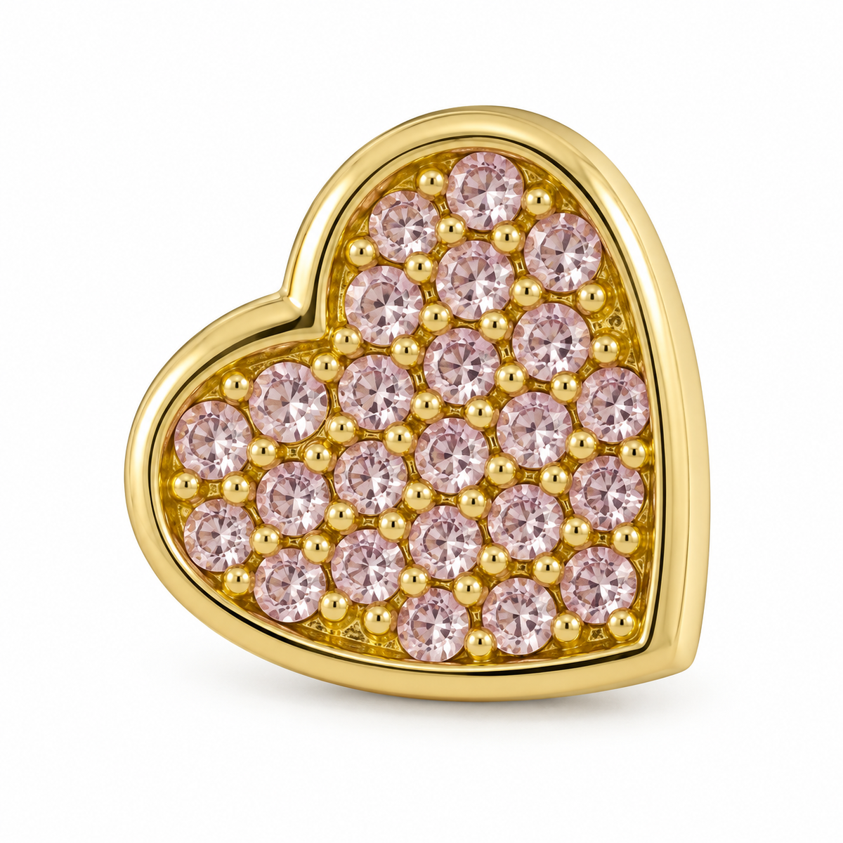 10K Solid Yellow Gold Pink CZ Flat Heart Earrings (12mm) - macro detail
