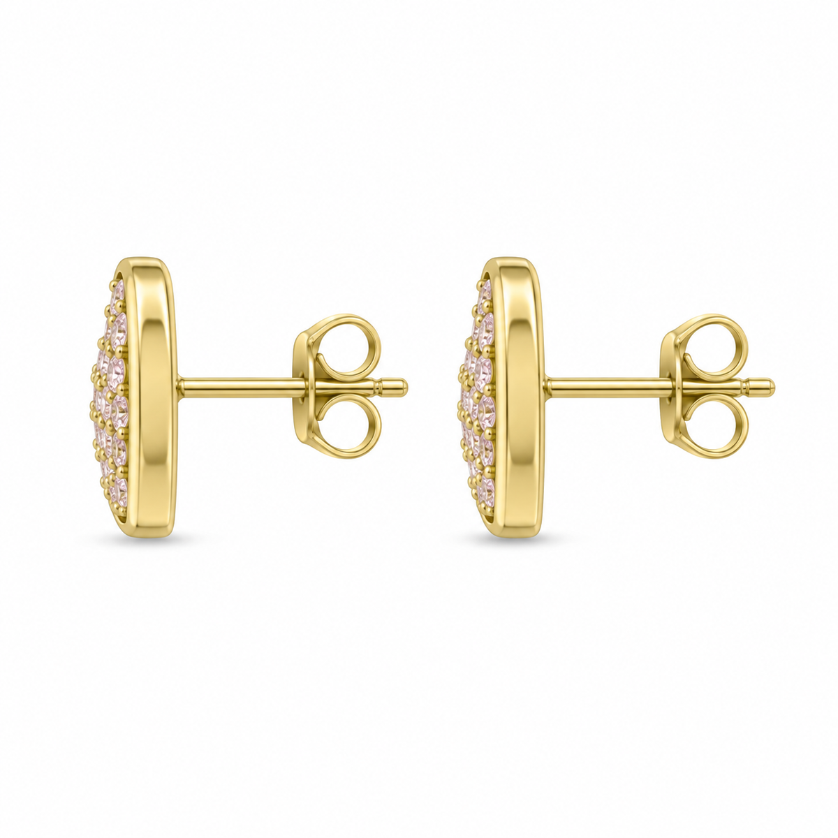 10K Solid Yellow Gold Pink CZ Flat Heart Earrings (12mm) - side view